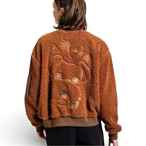 Easel Teddy Sherpa Fleece Bomber Jacket Sze M Oversized Plush Cozy Whimsical Dog